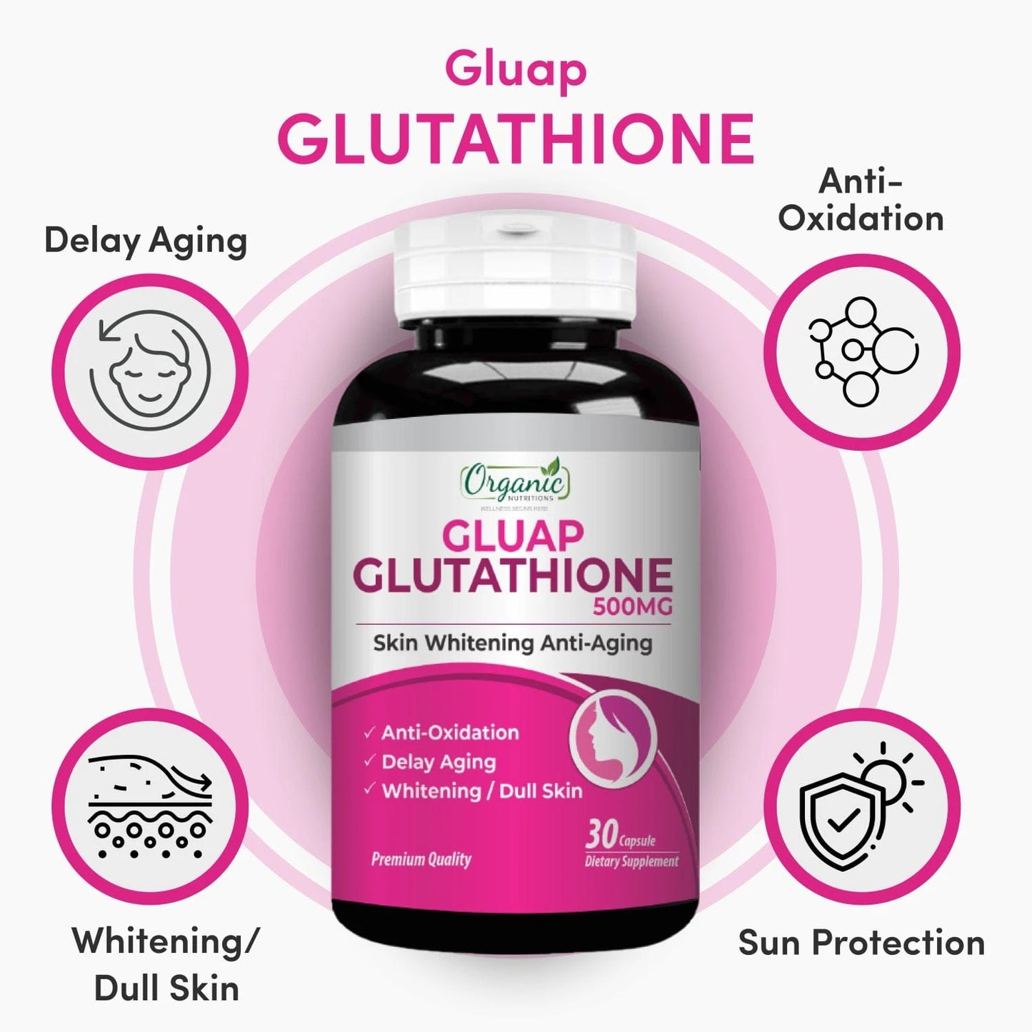 Gluap Glutathione Super Skin Health & Whitening - Organic Nutritions